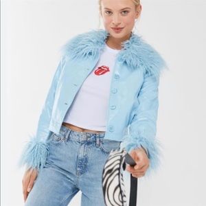 Women's Blue Uo Mia Pleather Faux Fur Trim Jacket